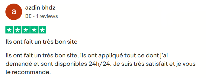 Trustpilot review van azdin bhdz: Ils ont fait un tres bon site.