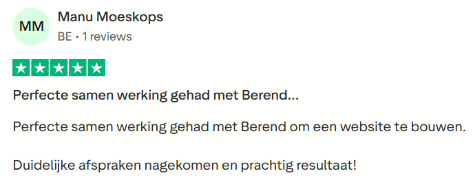Trustpilot review van Manu Moeskops: Perfecte samenwerking gehad met Berend.